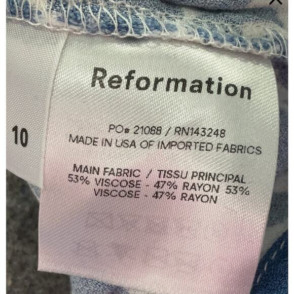 Reformation Serene Blue and White Babydoll Dress in Rainey size 10 - Picture 8 of 8